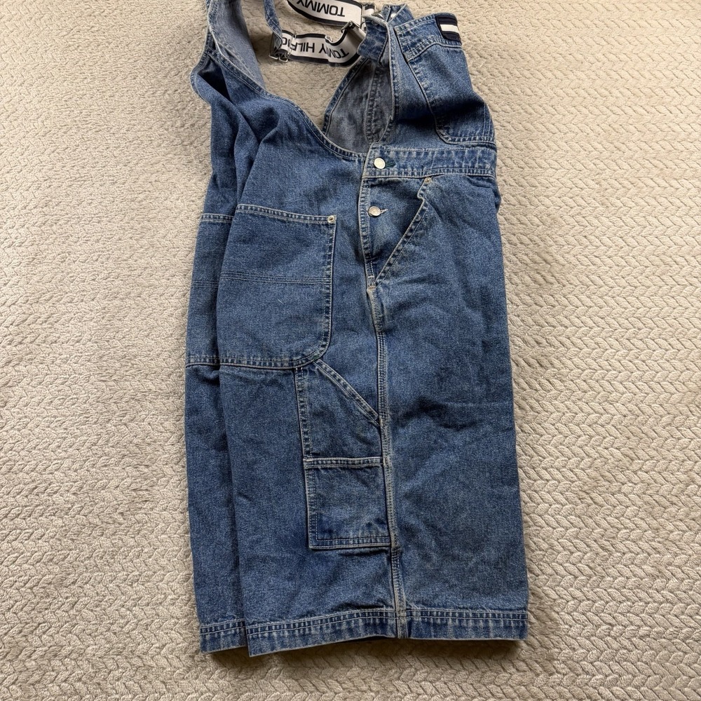 Vintage Tommy Hilfiger Denim Shortalls Womens Large Blue Logo Straps 90s Y2K - Picture 5 of 16